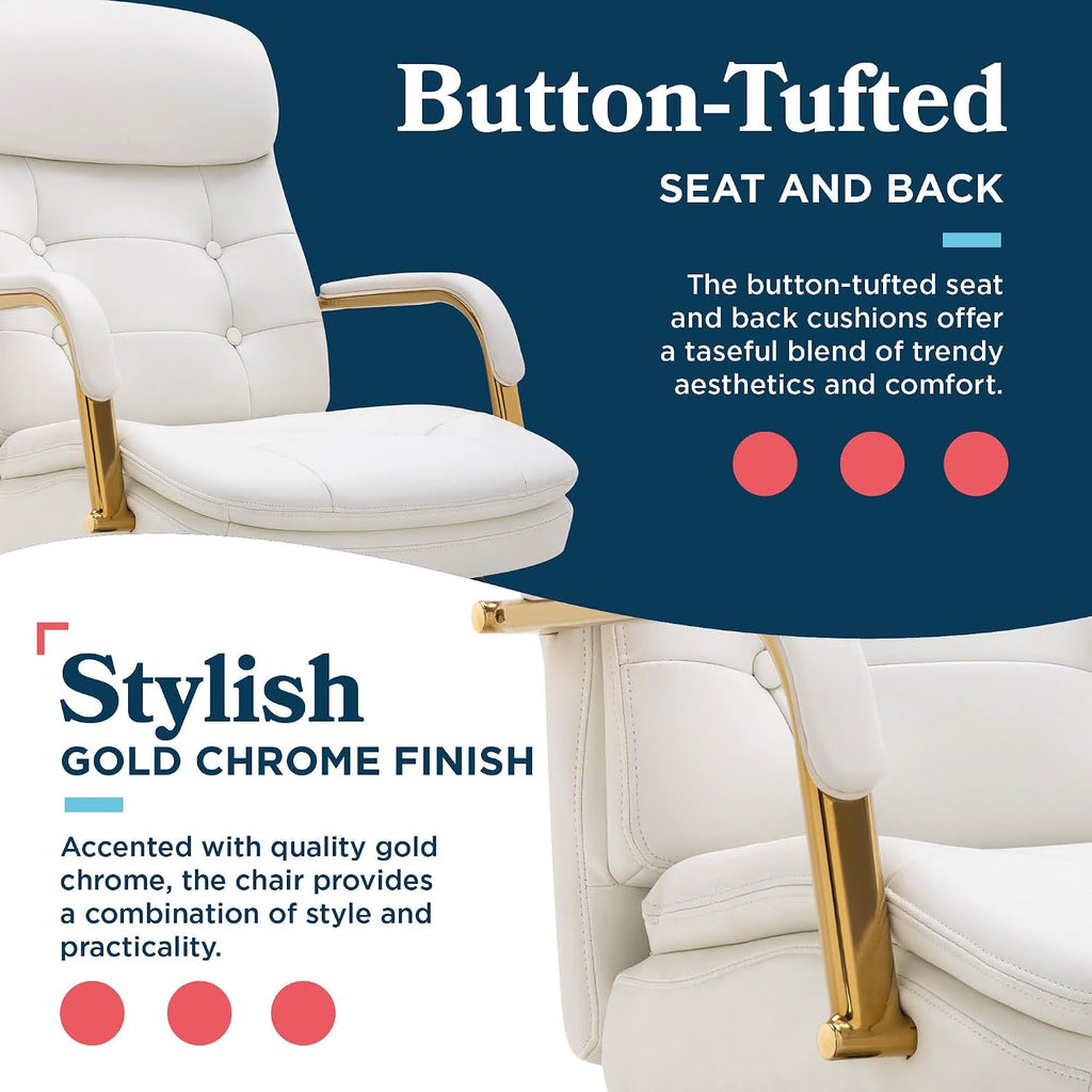 La-Z-Boy Sonata Ergonomic Bonded Leather Swivel Executive Chair, White and Gold (CCHR10014A)