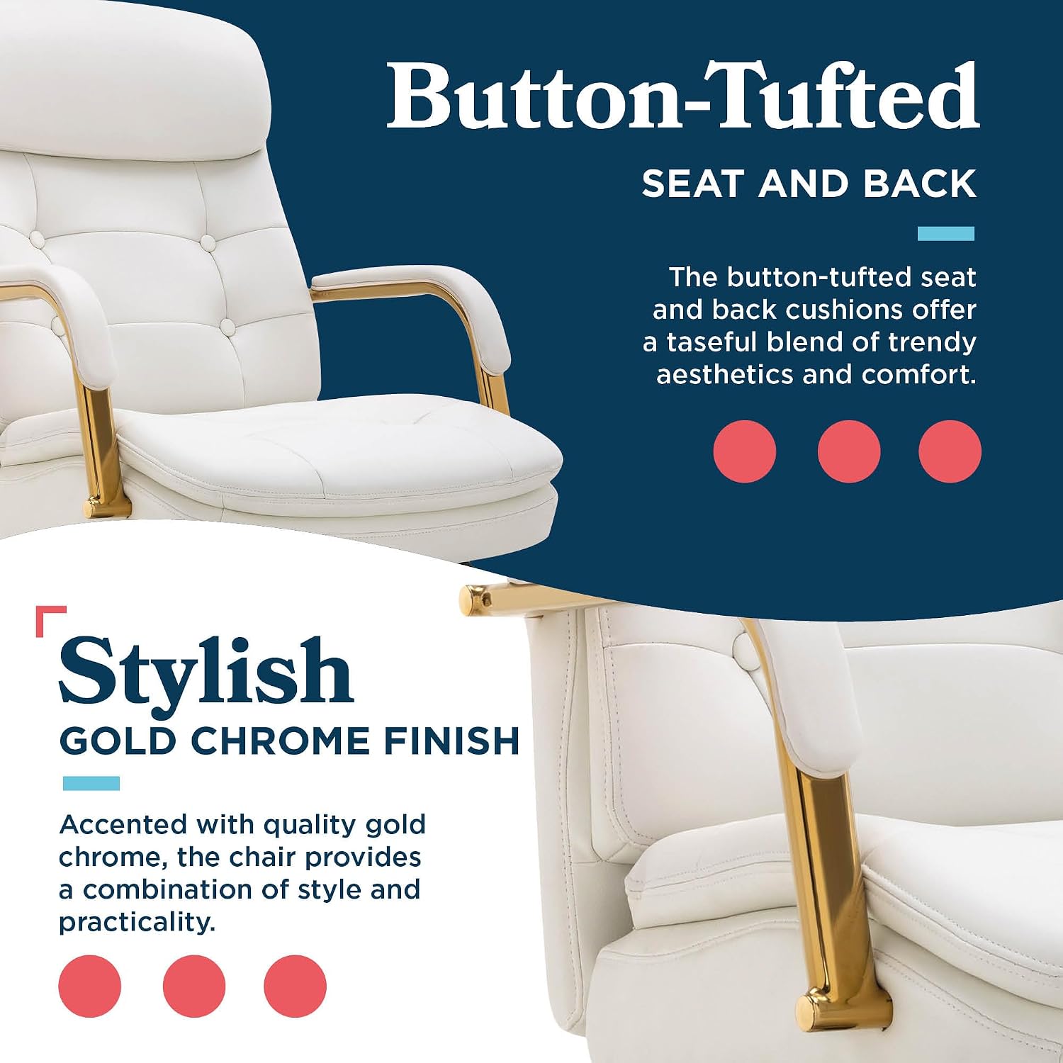 La-Z-Boy Sonata Ergonomic Bonded Leather Swivel Executive Chair, White and Gold (CCHR10014A)