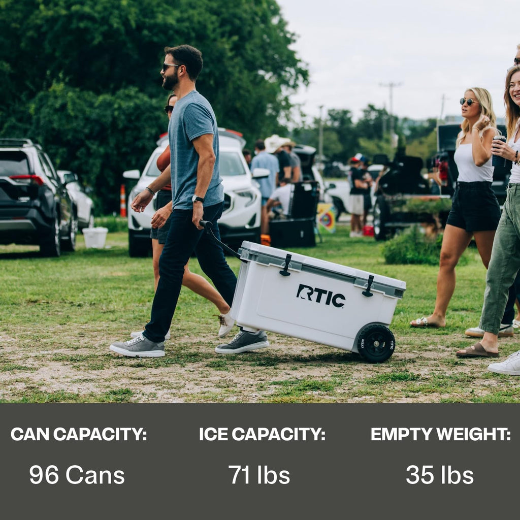 RTIC 72 Quart Ultra-Light Wheeled Cooler Hard Insulated Portable Ice Chest Box for Beach, Drink, Beverage, Camping, Picnic, Fishing, Boat, Barbecue, 30% Lighter Than Rotomolded Coolers