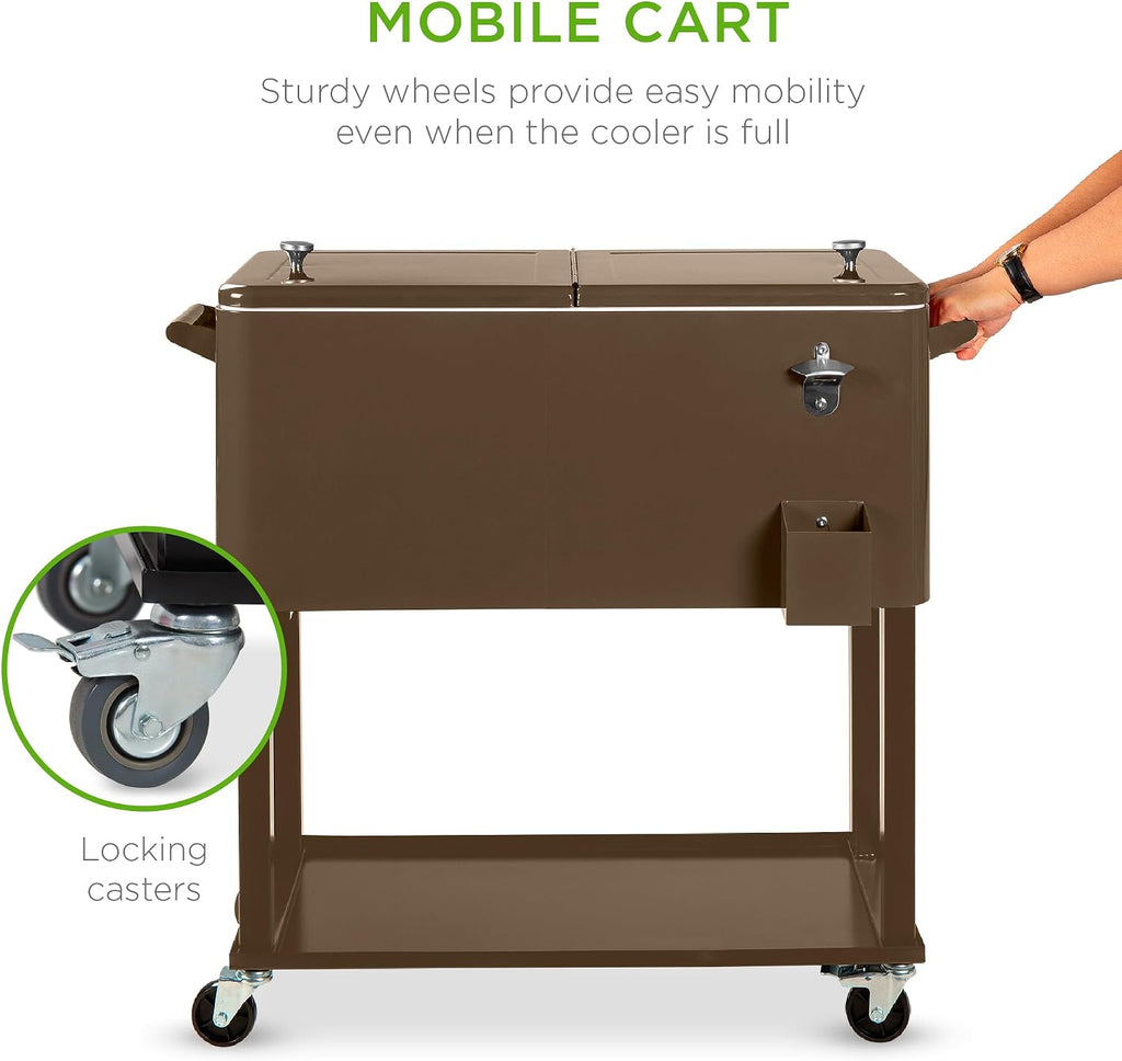 Best Choice Products 80-Quart Outdoor Steel Rolling Cooler Cart w/Ice Chest, Bottle Opener, Catch Tray, Drain Plug, Locking Wheels
