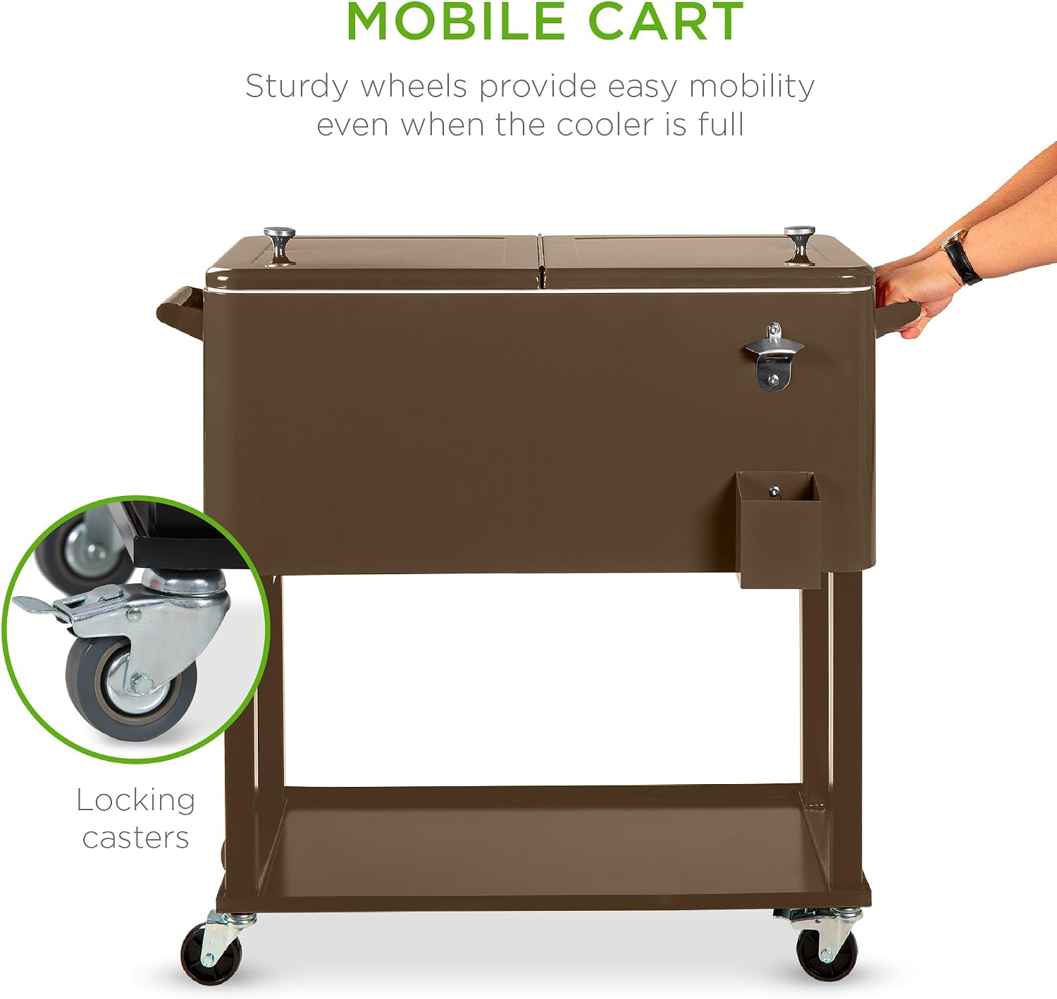 Best Choice Products 80-Quart Outdoor Steel Rolling Cooler Cart w/Ice Chest, Bottle Opener, Catch Tray, Drain Plug, Locking Wheels