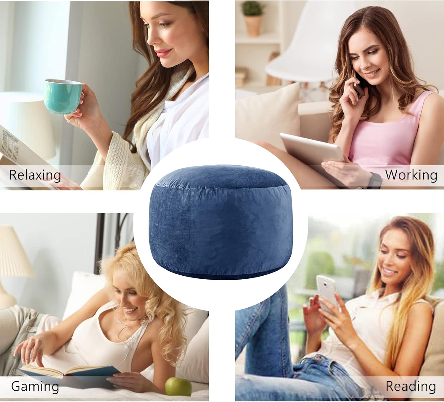 SHOUREN 5 Ft Bean Bag Chair,Memory Foam Bean Bag Chairs for Adults,Bean Bag Sofa for Living Room,Beanbag with Filler Included,Soft Velvet Fabric,Pull-Handle - 5 Foot,Navy