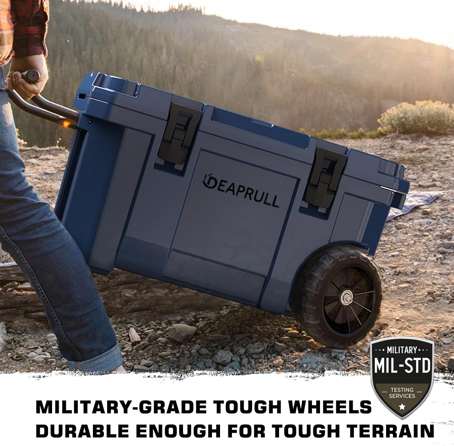 55 Quart Cooler with Wheels, Ice Chests Portable Camping Cooler Holds Ice up to 6 Days, Leak-Proof Outdoor Insulated Cooler with Handle, Cup Holders, Hard Cooler for Camping, Beach, Boat