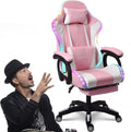 Gaming Chair with Bluetooth Speakers,Computer Chair Massage with LED Lights,Ergonomic Game Chair,Computer Stool with Footrest and Lumbar Support Height Adjustable with 360°-Swivel Seat (Pink)