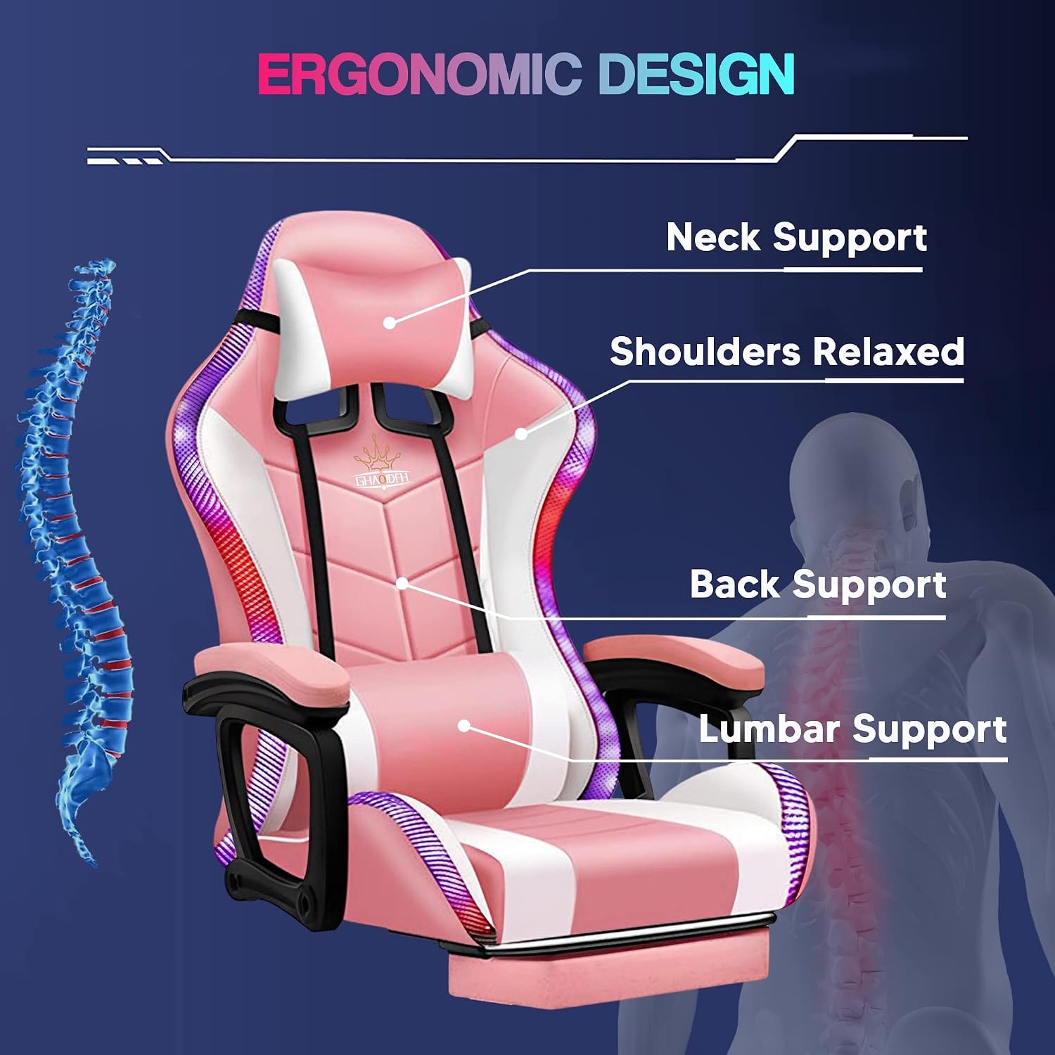 Full Massage Gaming Chair with Speakers and LED Lights Ergonomic Office Chair with Footrest Lumbar Support Adjustable Height Racing Game Chair PU Leather Computer Chair for Adults Teens,Red