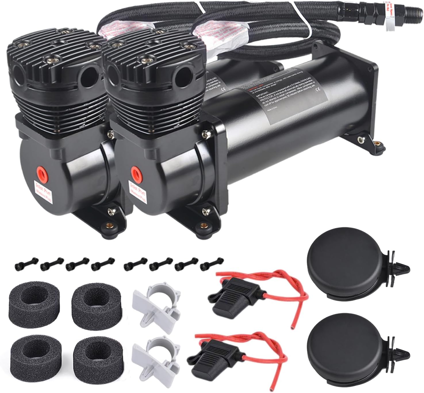 2PCS 200PSI Heavy Duty Air Train Horn/Air Ride Suspension Compressor 12V 3/8 NPT Black for Car Horns