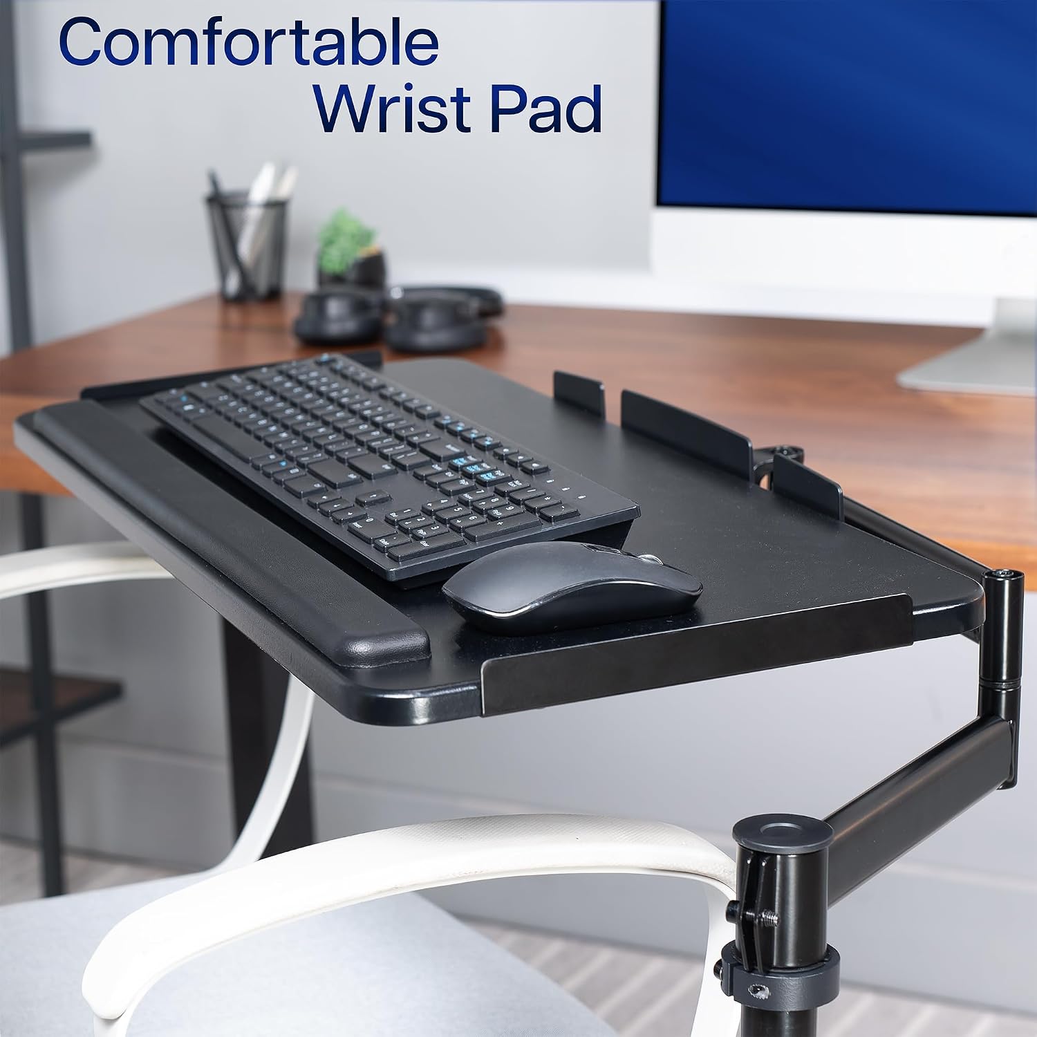 VIVO Office Chair Mounted 26 x 12 Inch Keyboard and Mouse Tray, Ergonomic Tilt, Full Motion 360 Degree Rotation, Black, MOUNT-KB18CP