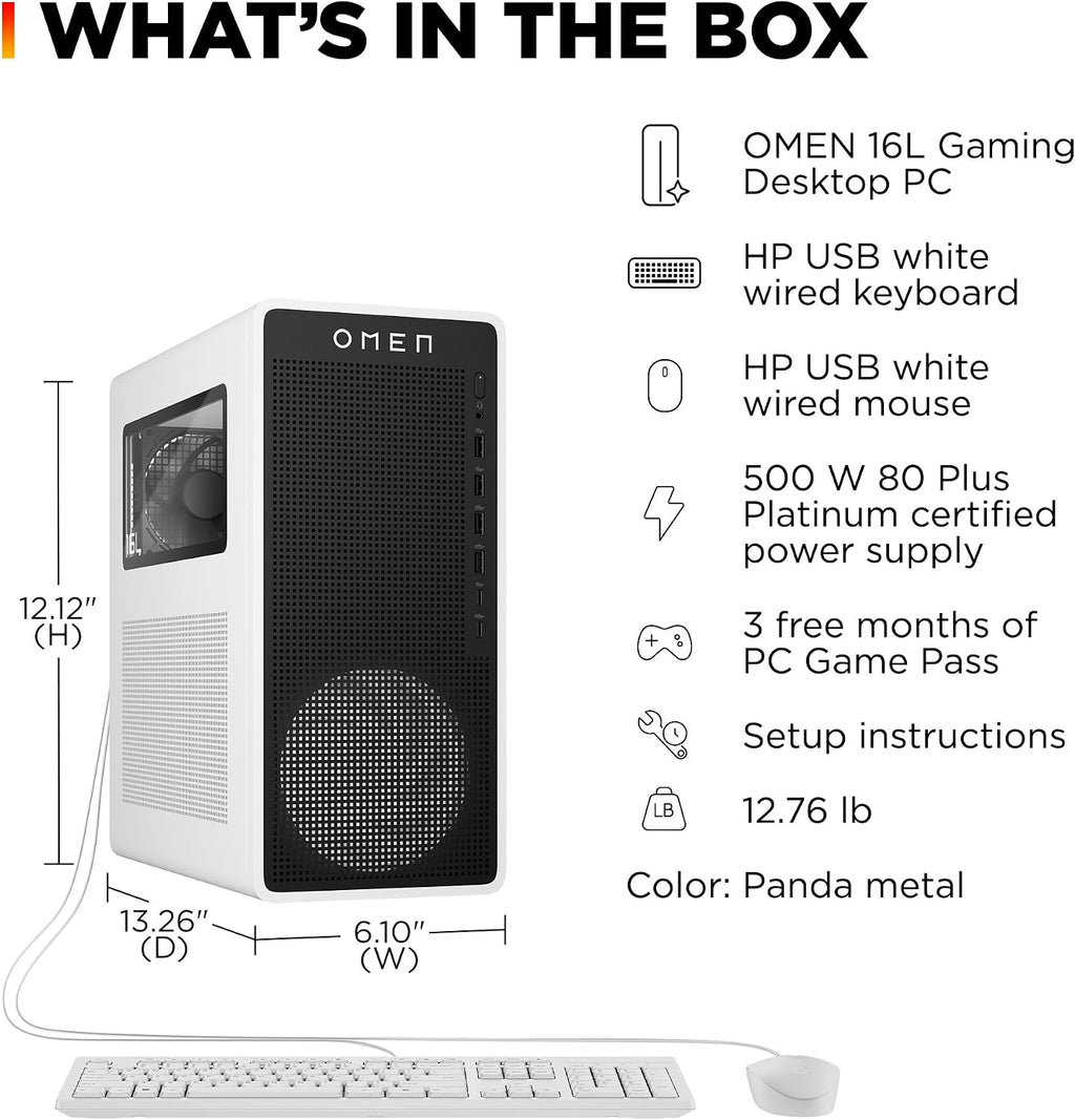 HP OMEN 16L Gaming Desktop PC, AMD Ryzen 7 8700F, 32 GB RAM, 1 TB SSD, NVIDIA GeForce RTX 5060, Windows 11 Pro, Microsoft Copilot, Panda Metal