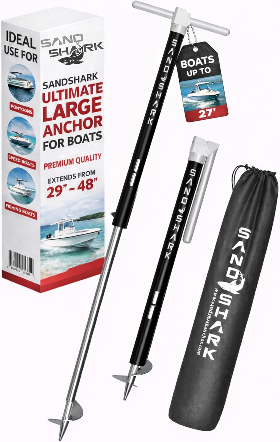 SandShark Anchor - Premium Screw in Boat Anchor, Pontoon Boat Anchor, Stainless Steel Shallow Water Anchor Pole, Sand Anchor w/Case - Essential Pontoon Boat Accessories