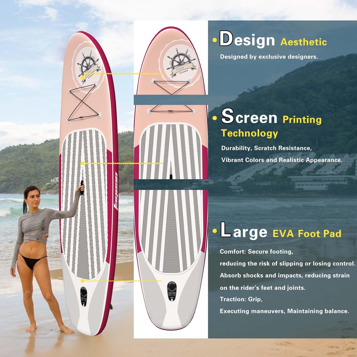 Inflatable Stand Up Paddle Board Non-Slip Deck, 11'×33'×6' Complete SUP Accessories for All Skill Levels, Wide Seat & Safety Leash, 3 Fins, Adjustable Paddle, Pump & Carrying Backpack