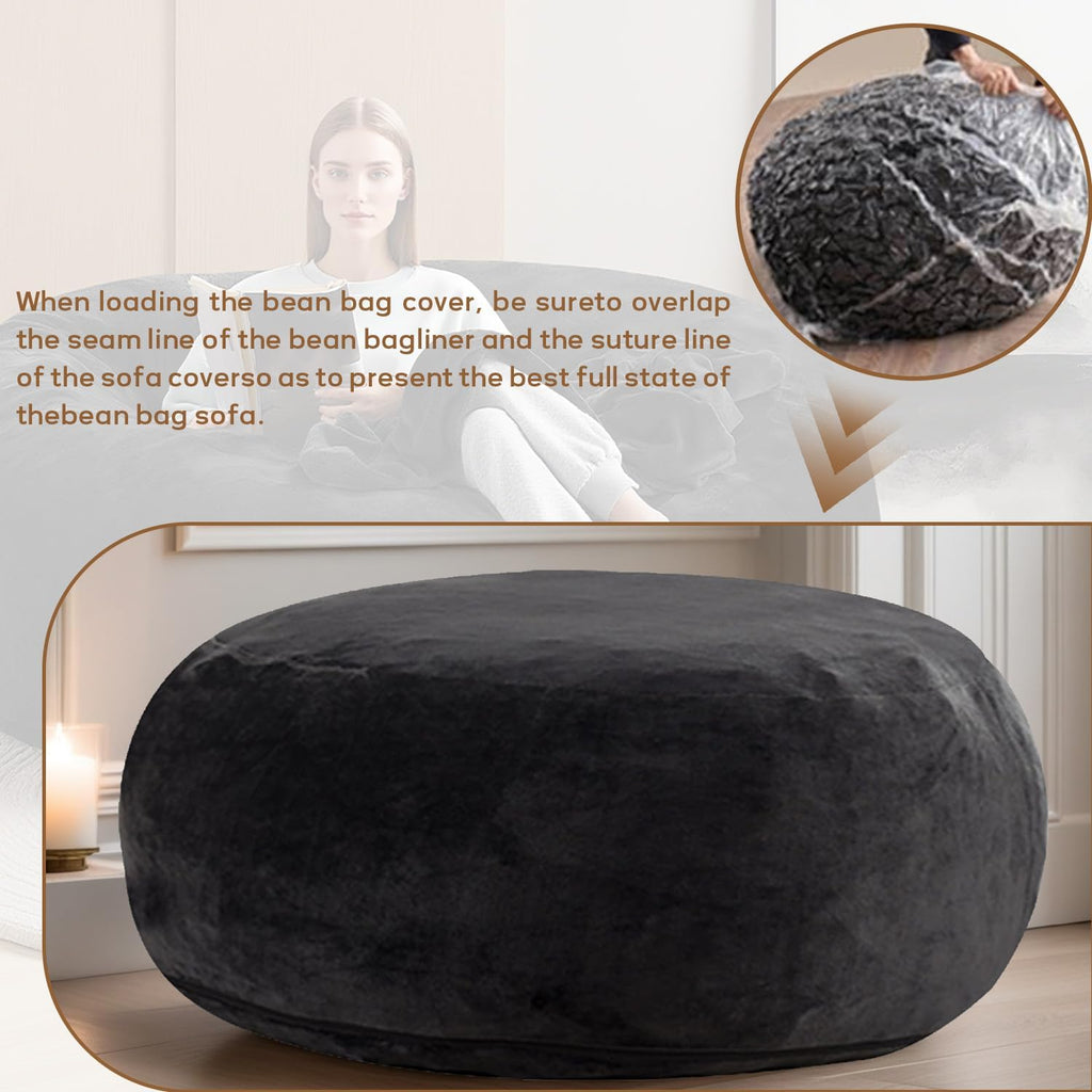 SANAE Oversized Memory Foam Bean Bag Chair for Adults - Corduroy Fabric with Filler, Gaming & Movie Night Furniture, Large Bean Bag Sofa for Living Room/Dorm/Bedroom (Black, 6FT)