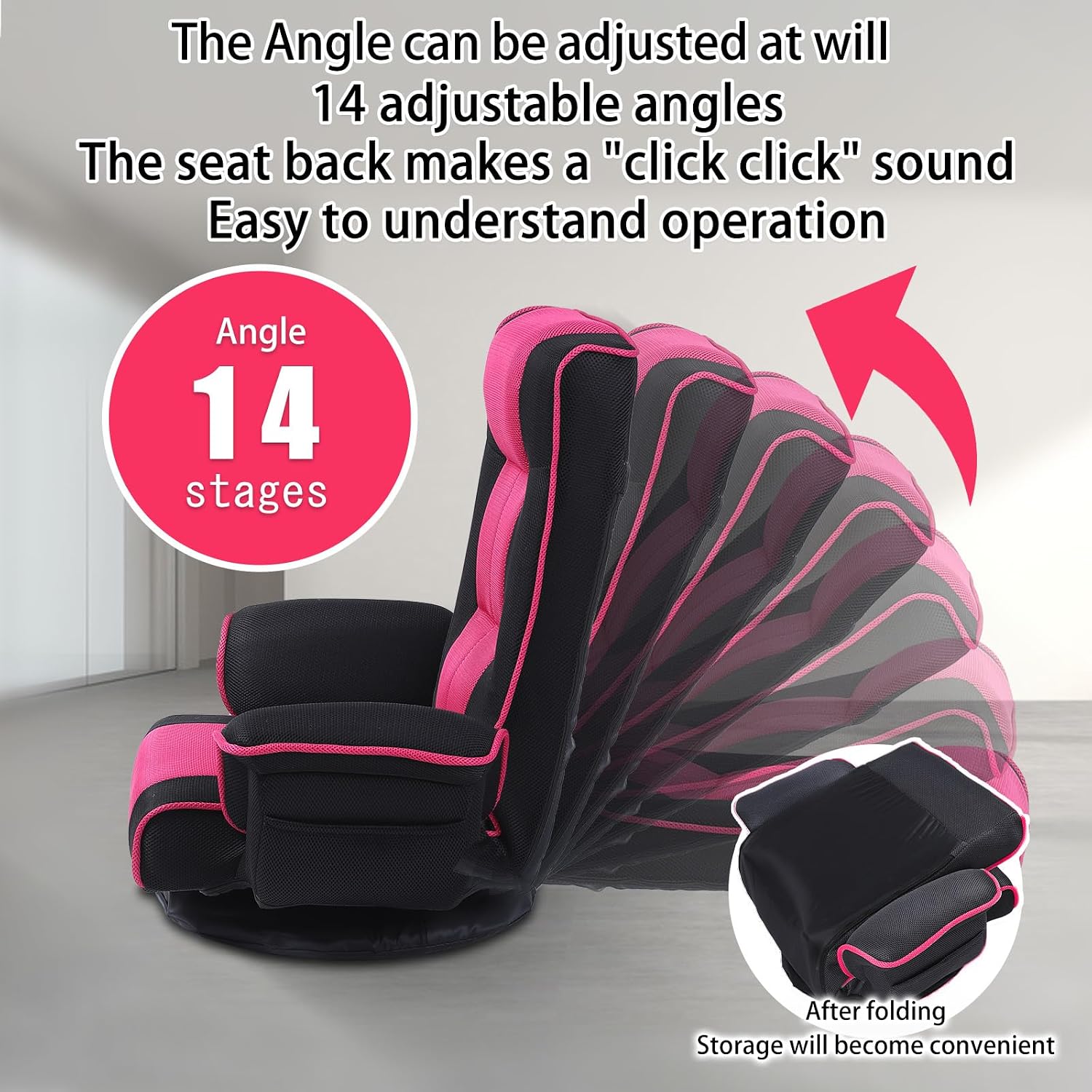 360 Degree Swivle Adjustable Floor Chair, Chaise Lounge Indoor, Folding Lazy Sofa with Armrests and Side Pocket Adults Gaming Chairs for Living Room, Bedroom Factory Price 201 (BK-RE)