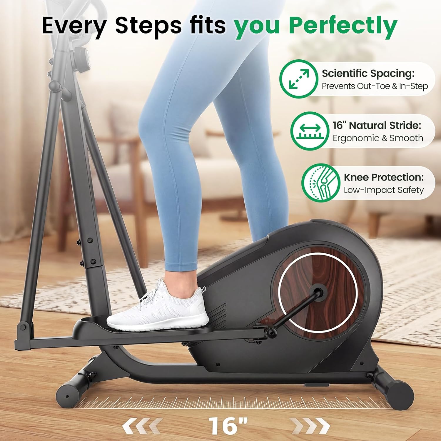 Elliptical Exercise Machine, Elliptical Machine for Home with Ultra-Smooth Magnetic Resistance,Elliptical Trainer with 14 Levels, 15.5'-18' Stride 500lb Loading, Home Gym Equipment 95% Pre-Assembled