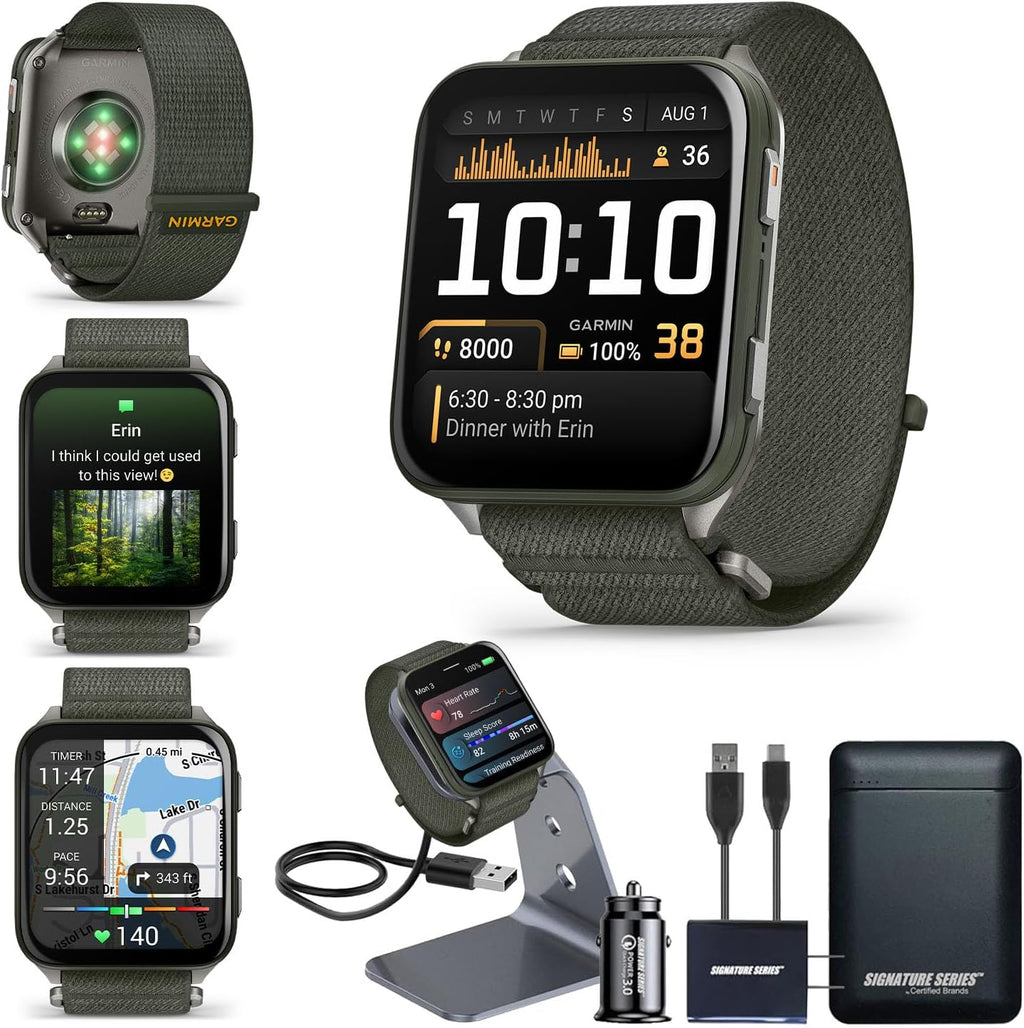 Garmin Venu X1 Thin & Lightweight GPS Smartwatch, Moss | AMOLED Display, Advanced Health and Fitness Features, Sleep Tracking, 100+ Sports Apps | Signature Series Power Bundle