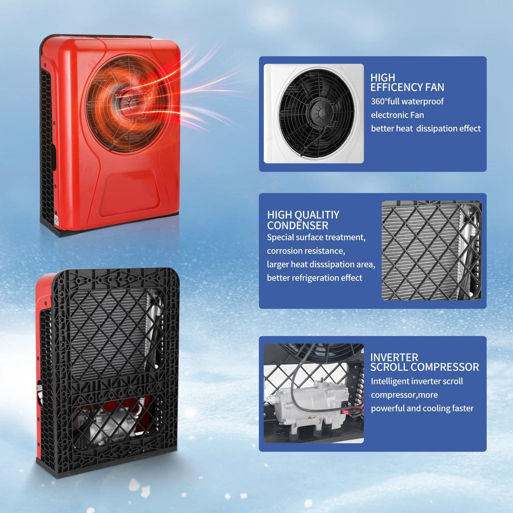 12V Truck Air Conditioner 10000BTU Split Electric AC Unit 12 volt Fit for RVs Motorhome Bus Trailers Tractors Camper Van Parking Air Conditioning Fast Cooling Low Noise