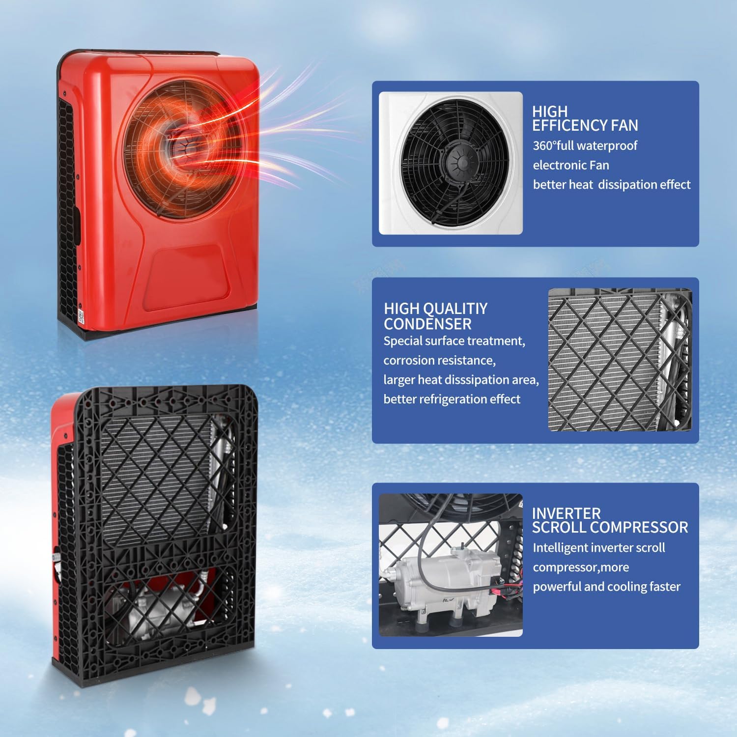 12V Truck Air Conditioner 10000BTU Split Electric AC Unit 12 volt Fit for RVs Motorhome Bus Trailers Tractors Camper Van Parking Air Conditioning Fast Cooling Low Noise