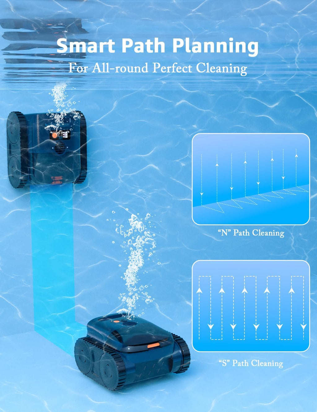 Cordless Pool Vacuum for Inground Pools, Cordless Robotic Cleaner up to 2150 Sq.ft, Wall and Waterline Cleaning Vacuum, Drains Cross, Self-Parking Lasts 180 Mins