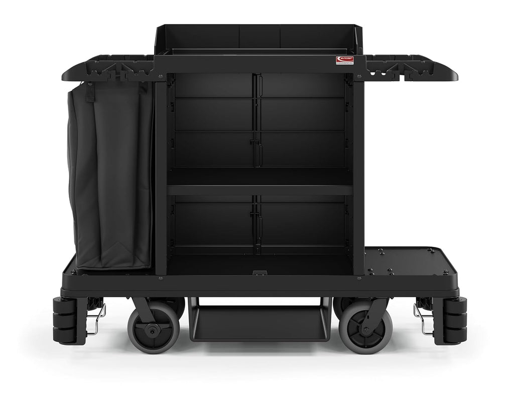Suncast Commercial Standard Housekeeping Cart with Hanging Bag, Integrated Cleaning Tool Storage, 4-Tier Design, 56' Height x 22' Width, Made in The USA