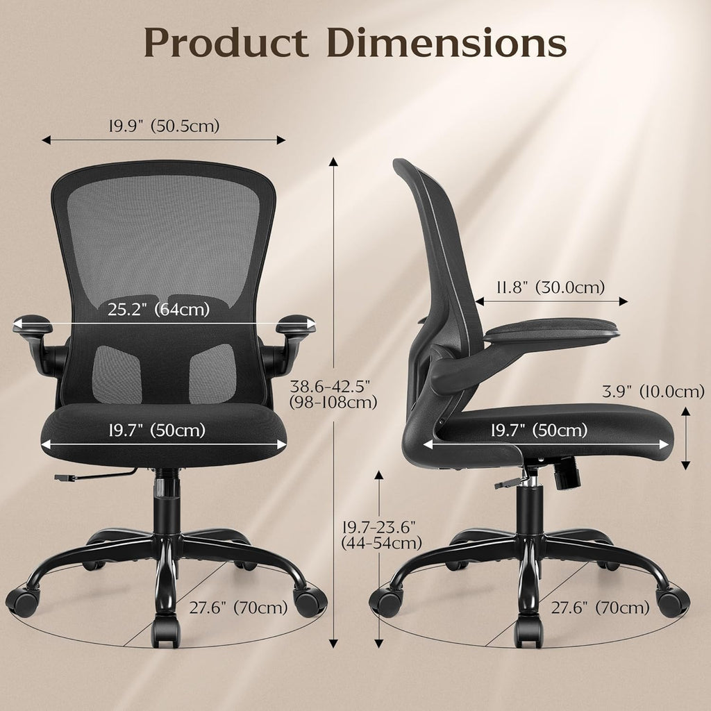 FelixKing Office Desk Chairs, Ergonomic PC Desk Chair with Wheels, Adjustable Lumbar Support and Height, Swivel Computer Chair with Flip-up Armrests and Ergo Mesh Backrest(Black, Pack of 8)