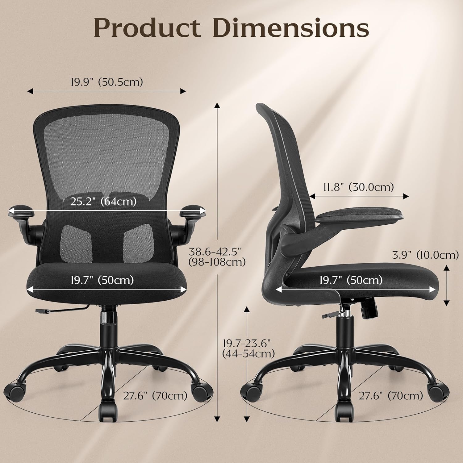 FelixKing Office Desk Chairs, Ergonomic PC Desk Chair with Wheels, Adjustable Lumbar Support and Height, Swivel Computer Chair with Flip-up Armrests and Ergo Mesh Backrest(Black, Pack of 8)