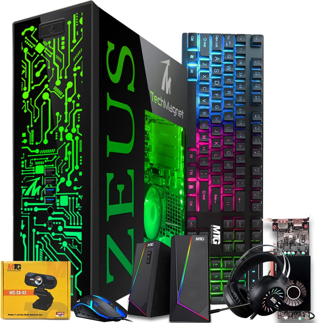 TechMagnet Gaming Desktop PC, Intel i5 6th Gen, Zeus Pro 6, RX 550, 16GB RAM, 1TB SSD, RGB Keyboard Mouse, Speaker, Headphone, Webcam, Windows 11 (Renewed)
