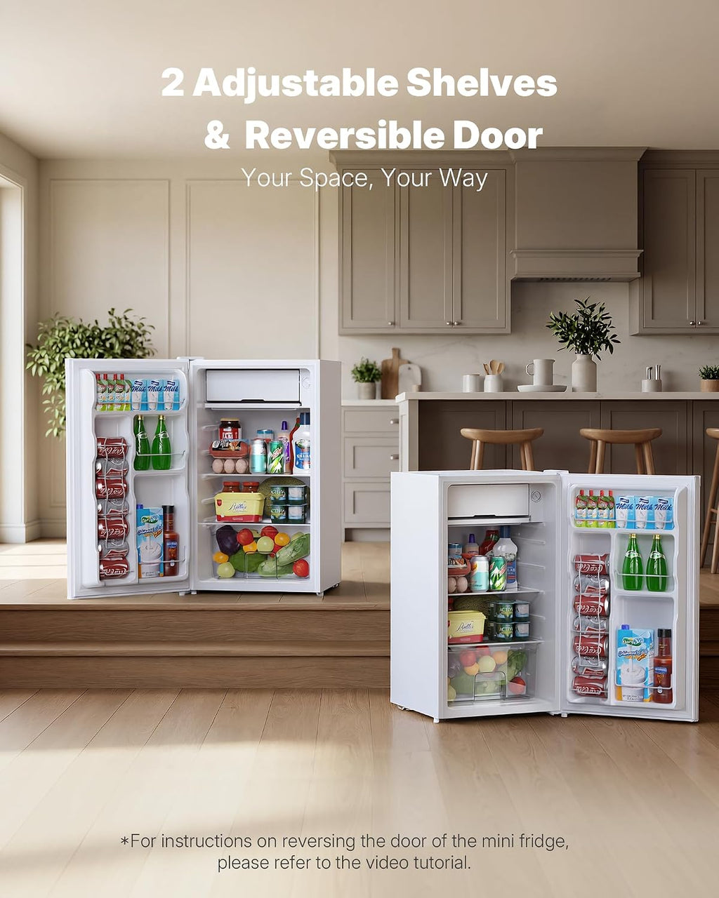 Upstreman 3.2 Cu.Ft Mini Fridge with Freezer, Single Door Mini Fridge, Dorm Fridge, Adjustable Thermostat, Mini Refrigerator for Dorm, Office, Bedroom, White-BR321
