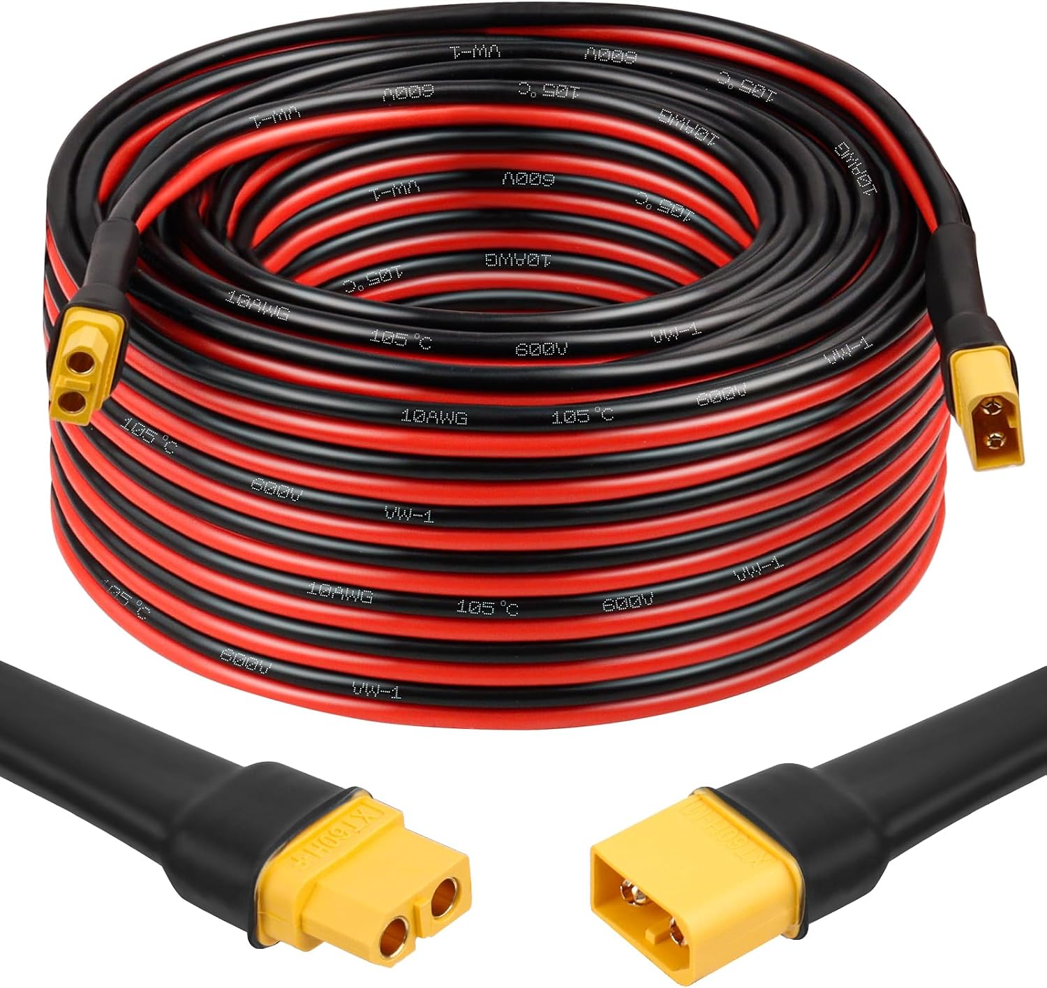 MOOKEERF 75FT XT60 Extension Cable - 10AWG with Male to Female Connector for Portable Power Station, Solar Panel, RC Battery