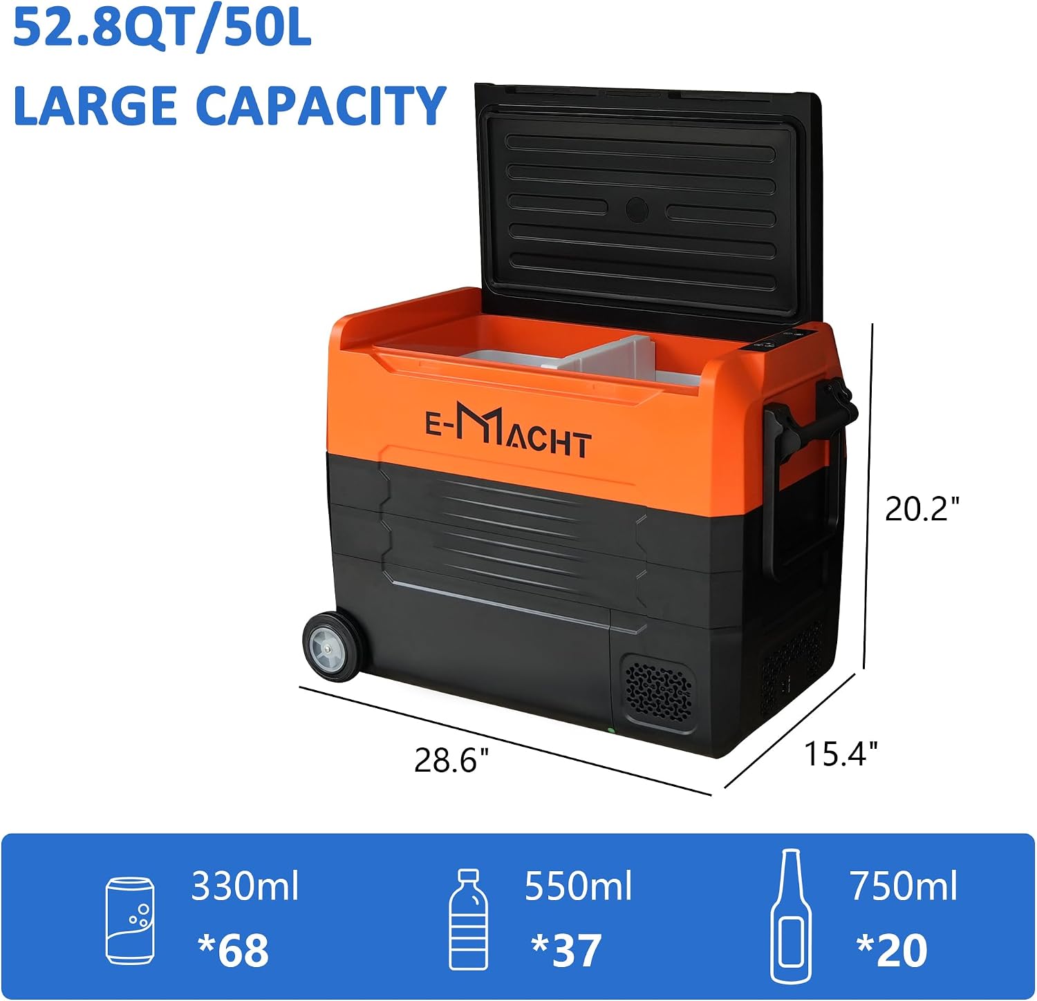 Portable Car Refrigerator with wheels, 12 Volt Freezer, 52.8 Quart (50 Liter) Dual Zone Cooler -4℉~68℉, WIFI APP Control Fridge 12/24V DC and 100-240V AC for RV, Truck, Boat, Camping