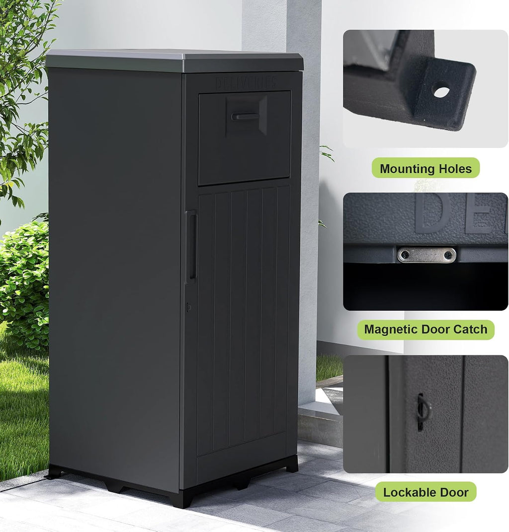 Domi Package Delivery Box for Outside, Large Parcel Drop Box with Lockable Secure, Waterproof Resin Storage Anti-Theft Outdoor Package Delivery for Porch, Curbside, House