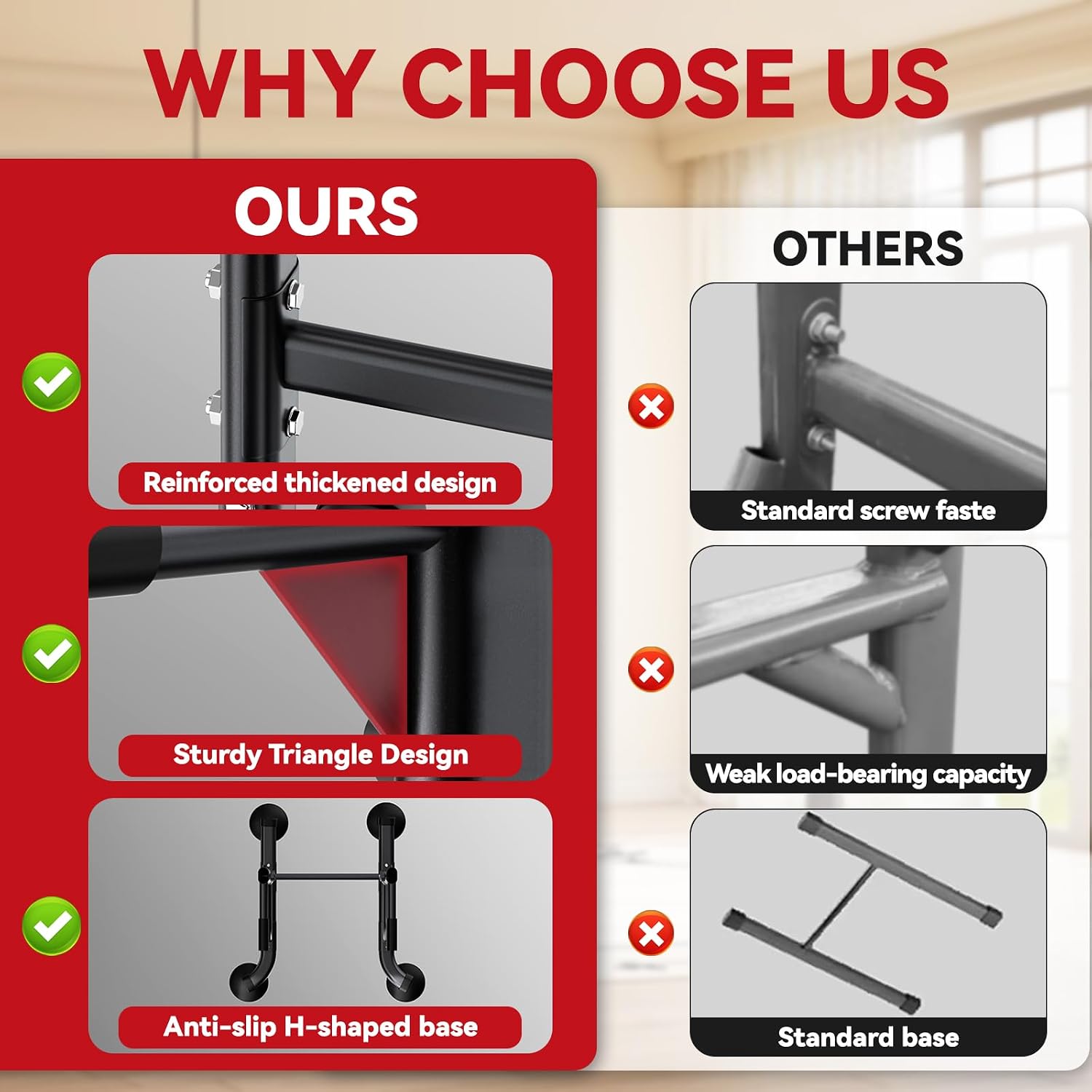 WATBKHE Power Tower Pull Up Dip Station Foldable, Pull Up Bar Station Adjustable, Multi-Function Home Gym, Strength Training Fitness Equipment, Triangular Design, for Home Outdoor