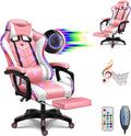 RGB Gaming Chair with Footrest,Gaming Chair with Speakers - with Full Massage Lumbar Support, Ergonomic Desk Computer Chair High Back & Lumbar Support Arms Backrest Adjustable,Pink
