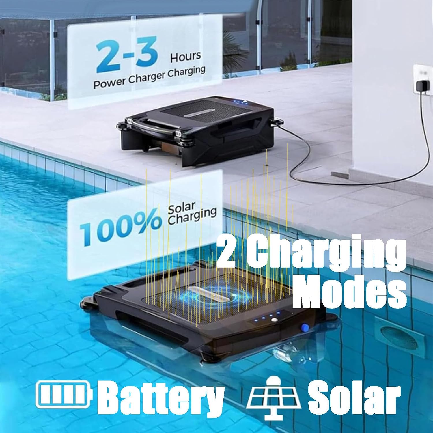 Automatic Solar Pool Cleaning Robot with Obstacle Avoidance, Skimmer for Swimming Pool Surface, Brushless Motor,Fully-Automatic