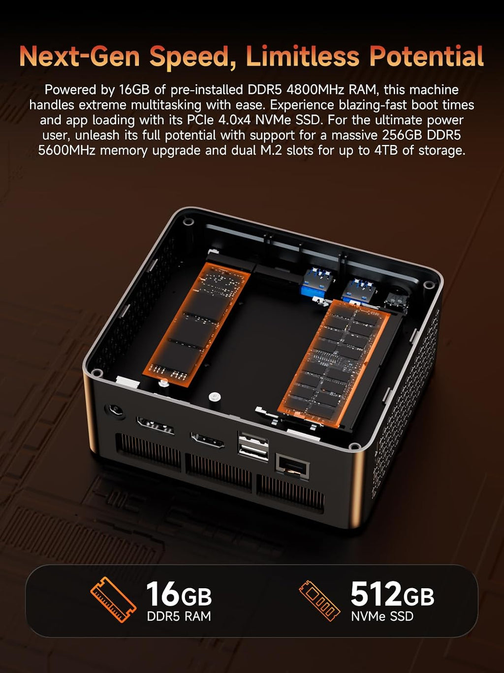 Bmax Mini PC B8A Pro, AMD Ryzen 7 8745HS (8-Core, Up to 4.9GHz) 16GB DDR5 512GB NVMe SSD, Radeon 780M RDNA 3, Triple Display 8K HDMI 2.1/DP 2.1, WiFi 6, Windows 11 Mini Desktop for Gaming & Office