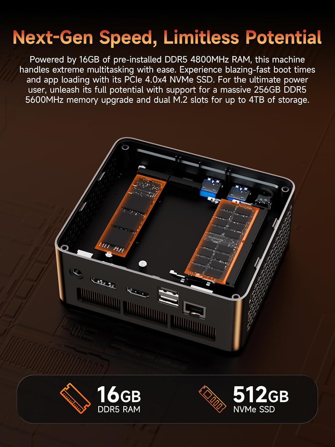 Bmax Mini PC B8A Pro, AMD Ryzen 7 8745HS (8-Core, Up to 4.9GHz) 16GB DDR5 512GB NVMe SSD, Radeon 780M RDNA 3, Triple Display 8K HDMI 2.1/DP 2.1, WiFi 6, Windows 11 Mini Desktop for Gaming & Office