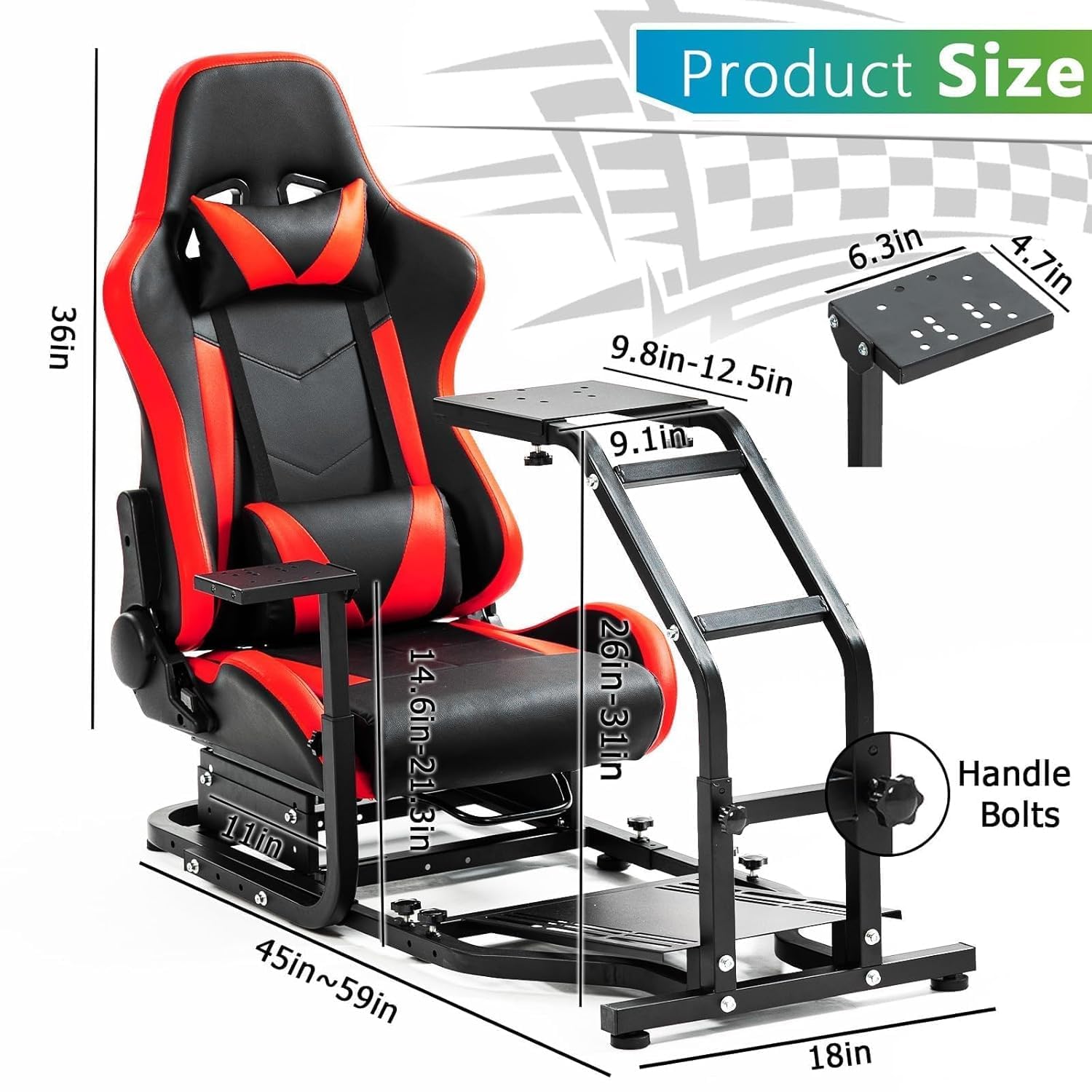 Hottoby Adjustable Sim Driving Simulator Cockpit with Red Seat Fit for Logitech G29 G920 G923,for Thrustmaster T300RS,Unobstructed Design for Both Legs Gaming Stand,No Steering Wheel,Handbrake & Pedal