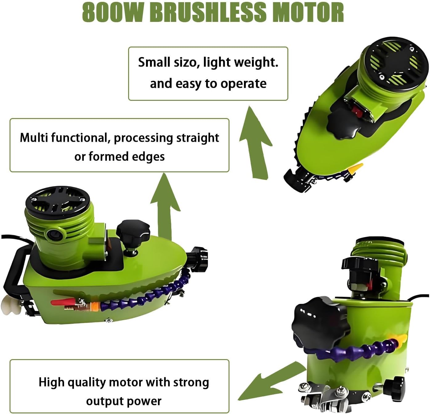 800W Portable Small Glass Edger，Electric Portable Glass Edger，8000r/min,1-3 m/min,Stainless Steel,W/2Diamond Wheels and Two Polishing Wheels 110V-Blue
