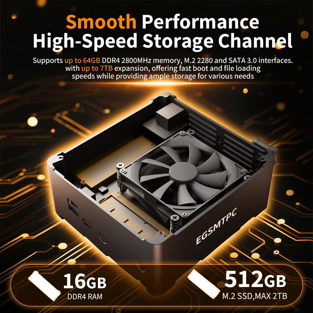 Mini PC Computer，Intel Xeon E-2176M (Up to 4.4GHz)，16GB DDR4 RAM, 512GB PCIe SSD, Mini Computer Supports 4K Dual Screen Display/WiFi6/BT5.2/Dual Gigabit LAN/VESA