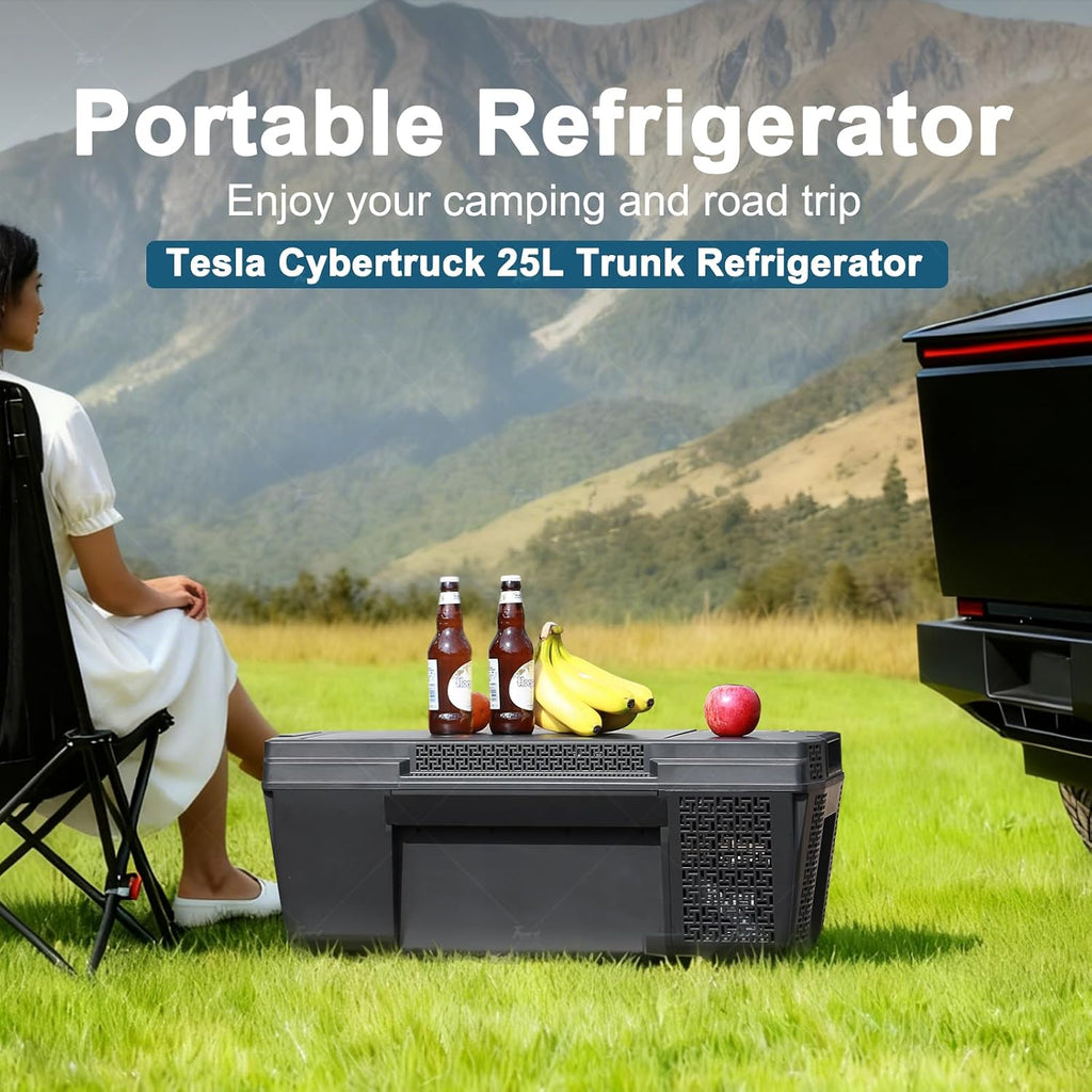 Tlyard Car Refrigerator for Tesla Cybertruck, 25L Tesla Cybertruck Trunk Fridge with APP Control, DC 12/24V Cybertruck Freezer Compressor Electric Cooler for Outdoor Camping Road Trip