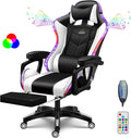 RGB Gaming Chair with Speakers Ergonomic Massage Computer Chair with Footrest Lumbar Support Headrest PU Leather 360°Swivel Recliner Chair High Back Video Game Chair for Adult Teens,White