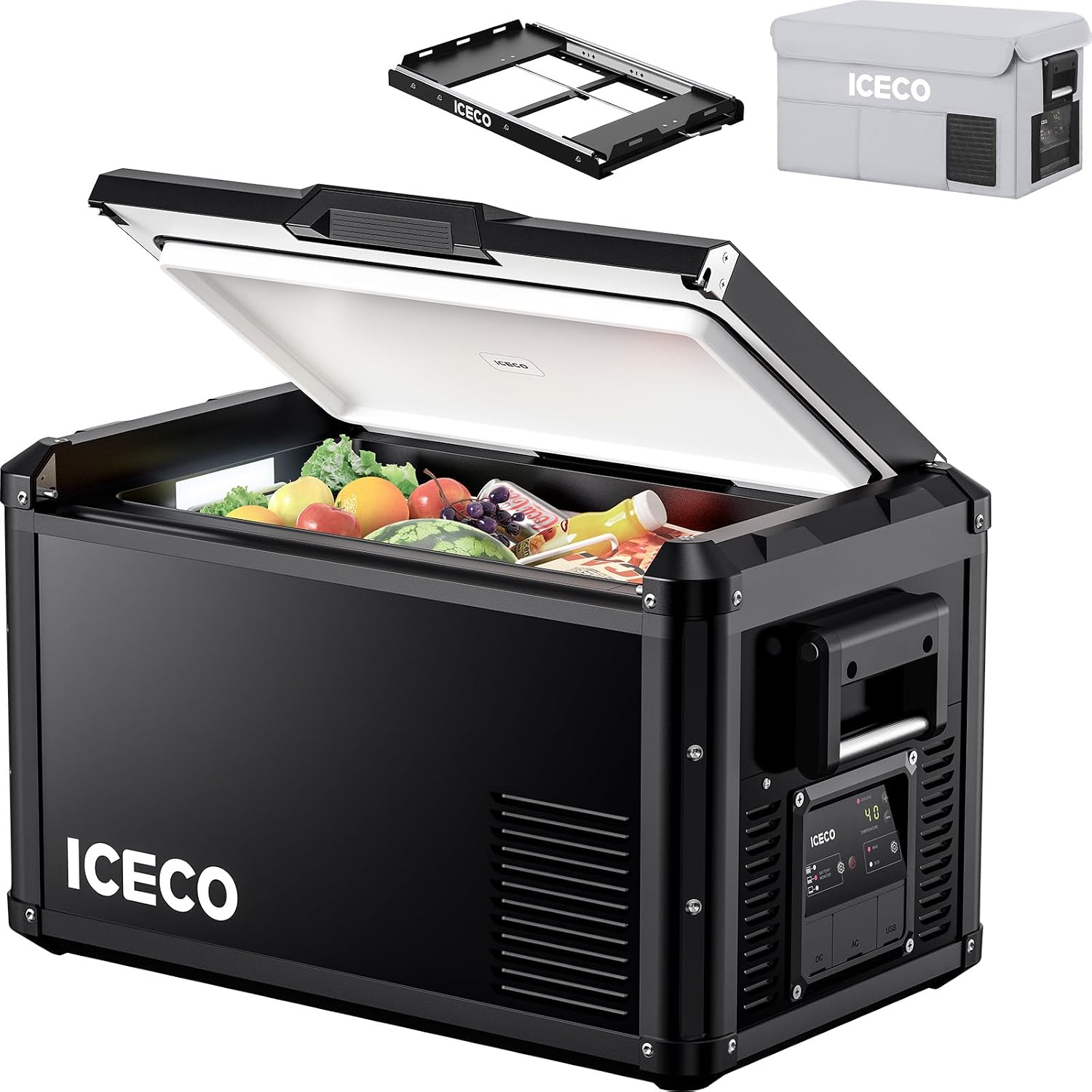 ICECO VL35ProS 37Quart Portable Refrigerator with SECOP Compressor,12V Fridge with Multi-directional Lid, 0-50℉, Compact Car Refrigerator with AC&DC For RV, SUV, Truck, Boat| With Cover&Slide