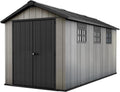 Keter Oakland Extension 7.5x15 Ft All-Weather Storage Shed with Skylight, Window, Built-in Ventilation, Customizable Walls, & Lockable Double Doors, Grey