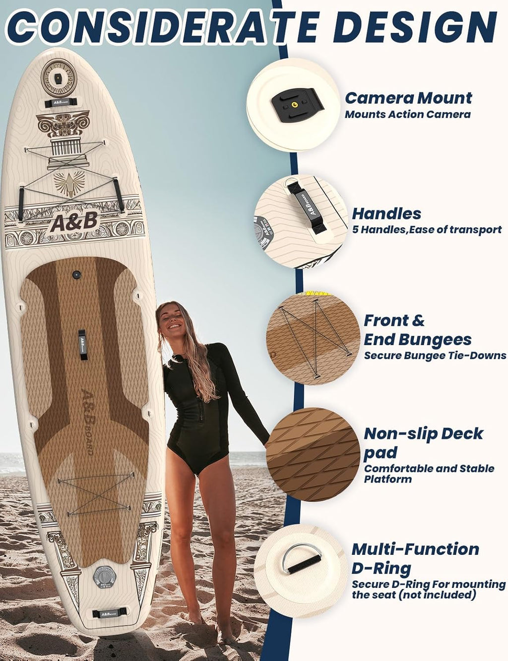 ABBOARD Inflatable Stand Up Paddle Board - Extra Wide Fishing Paddleboard with Sup Accessories Youth/Adults