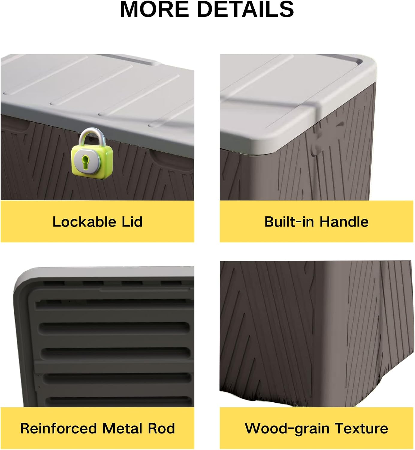 Kingdura 110 Gallon Outdoor Storage Box, Waterproof Resin Deck Box for Indoor and Outdoor Use, Lockable Storage Container for Patio Furniture Cushions Garden Tools (Coffee, 110 Gallon)