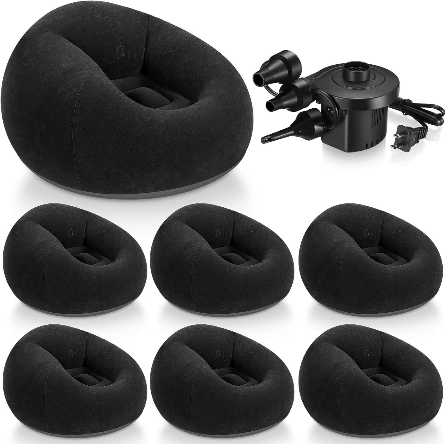 Realspring 6 9 12 Pcs Inflatable Bean Bag Chairs for Adults with Electric Air Pump, Blow up Couch Folding Portable Inflatable Couch Lazy Sofa for Outdoor Movie Night Camping(Black,6 Pcs)