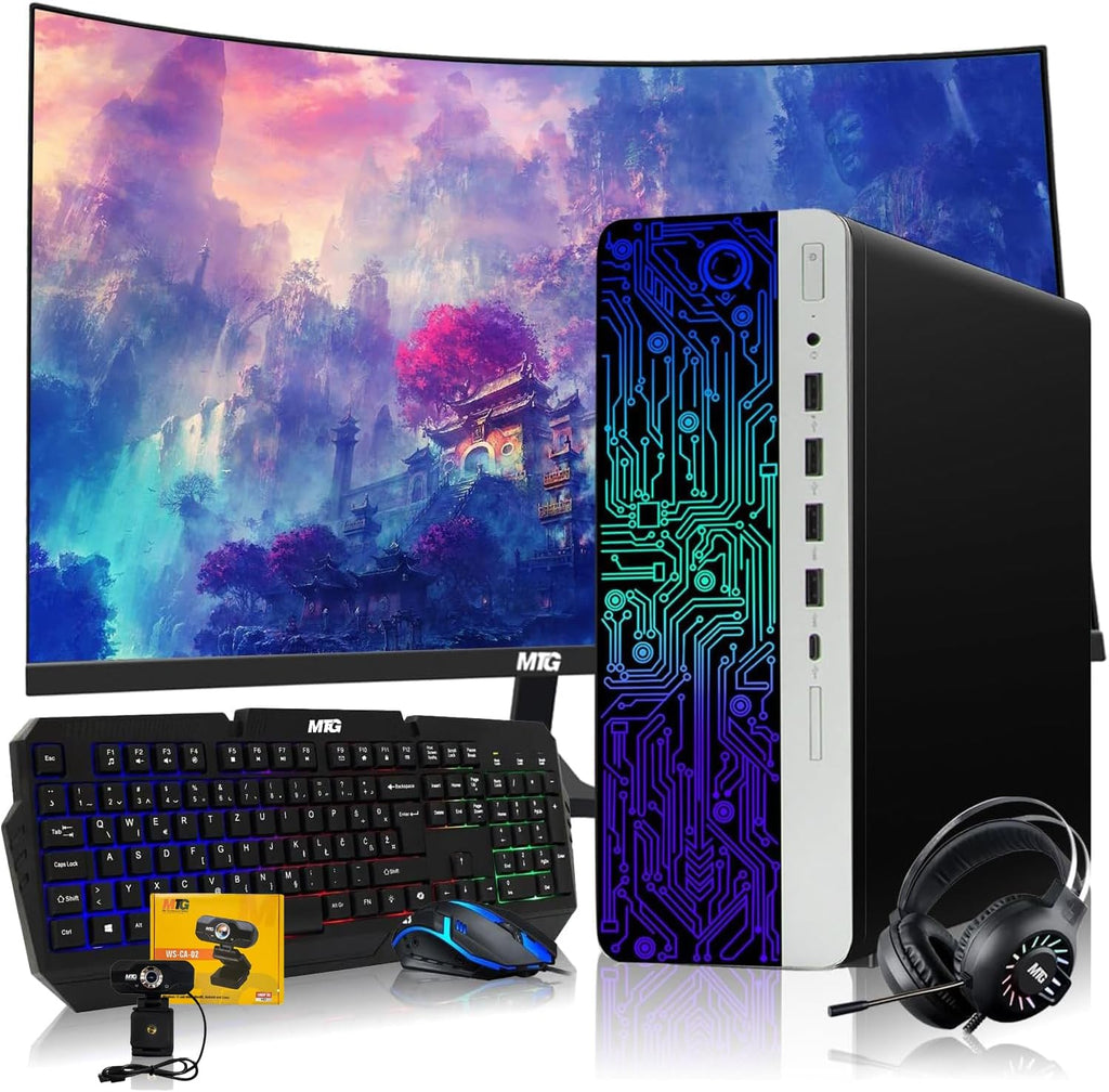 HP G3 RGB Computer PC Intel i5-6th Gen AMD RX 550 Graphics 32GB RAM 1TB SSD 24-inch Curved Monitor RGB Kit Webcam Windows 11 Pro (Renewed)