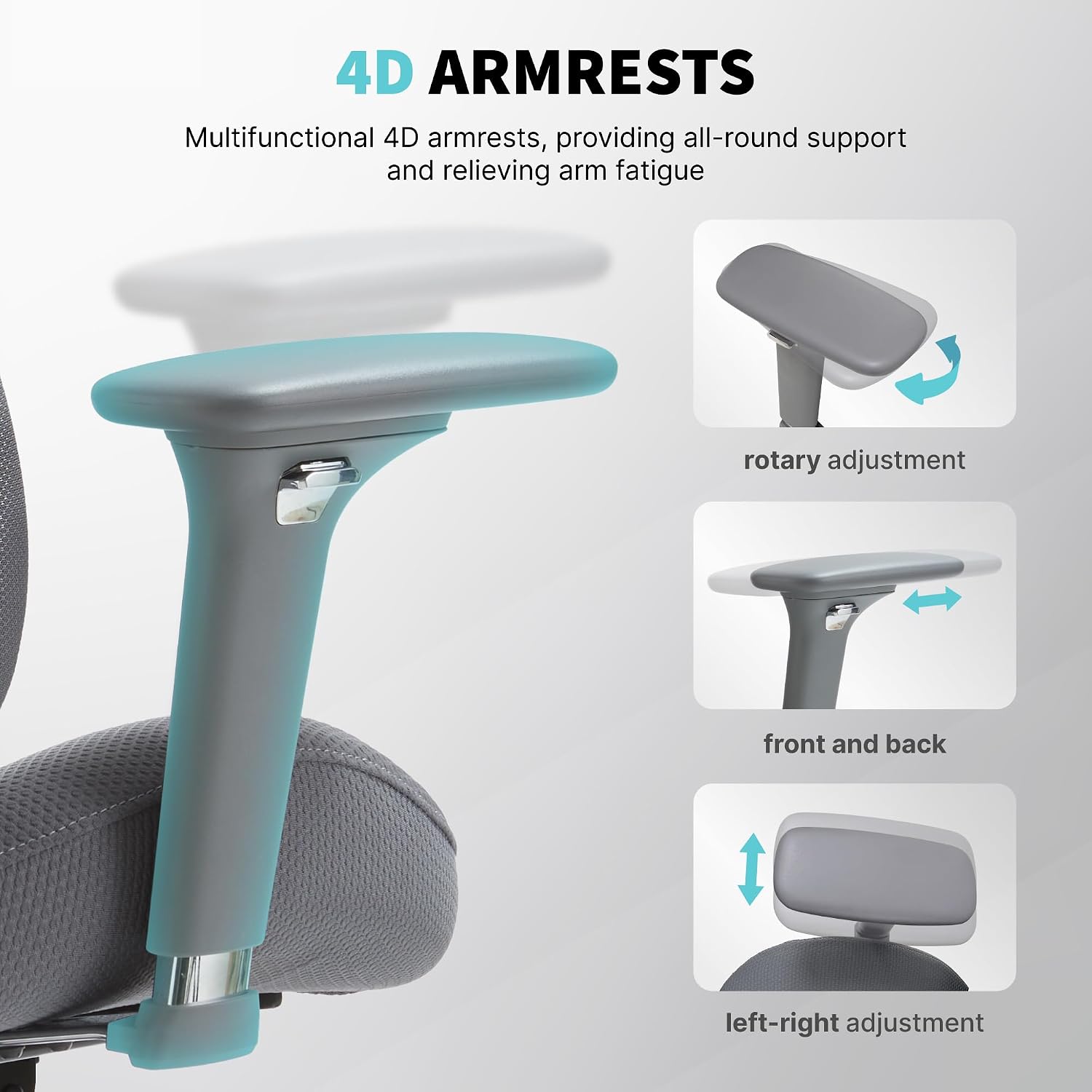 Ergonomic Mesh Office Chair with S-Shaped Backrest, 4D Adjustable Armrests, Sliding Seat Depth, Fixed Headrest, Dual-Layer Mesh, 130° Recline, SGS Class 3 Gas Lift, 300 lbs Capacity