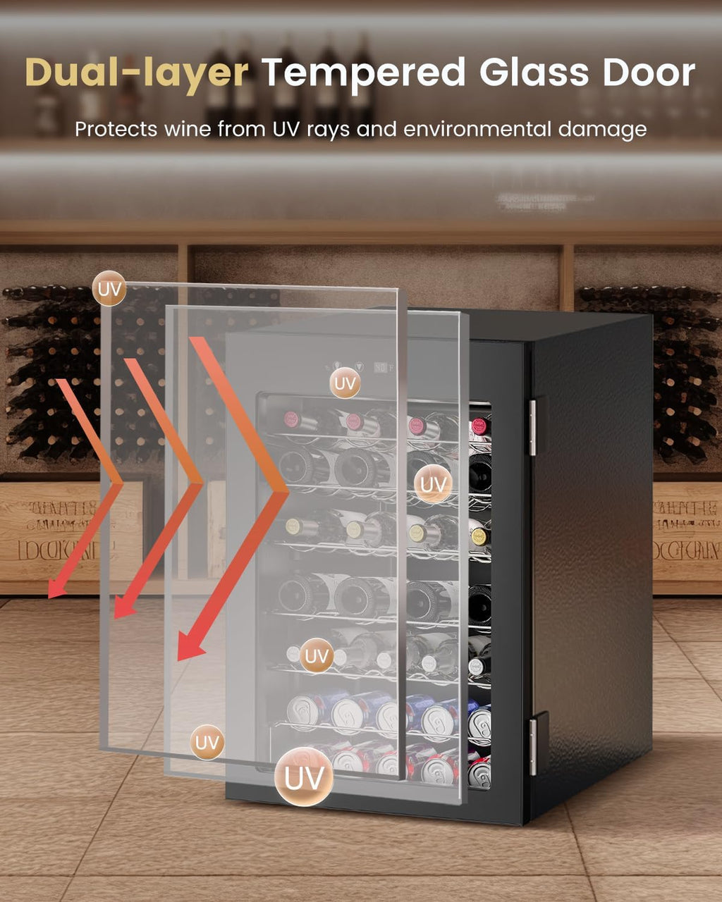 Feelfunn 4.5 Cu.Ft Wine Cooler Refrigerator - 45 Bottle Wine Fridge with Glass Door for Beer Soda Water Drink, Small Wine Cellar Beverage Refrigerator for Bedroom Home Office Bar Dorm, Black