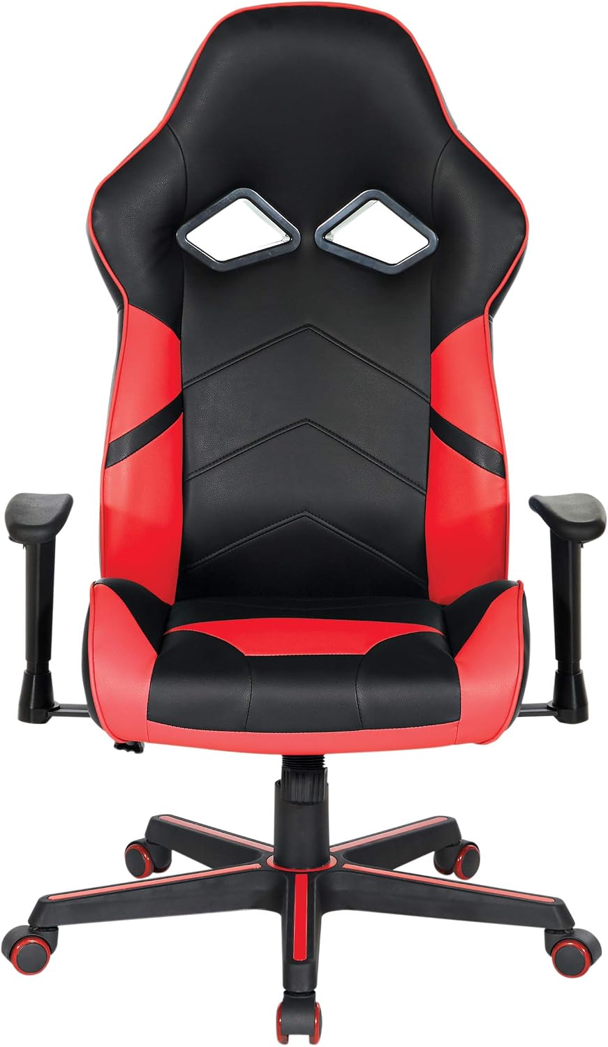OSP Home Furnishings Vapor Ergonomic Adjustable High Back Faux Leather Gaming Chair with Coil Spring Seat and Integrated Cooling Airflow, Red Accents