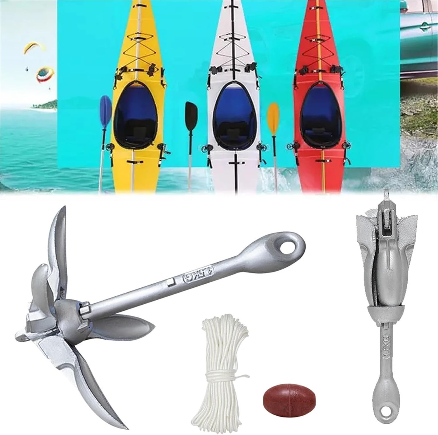 Folding Anchor, 1.5KG Grapnel Anchor Marine Rope and Buoy Boat,for Small Boats Canoe Paddle Boards