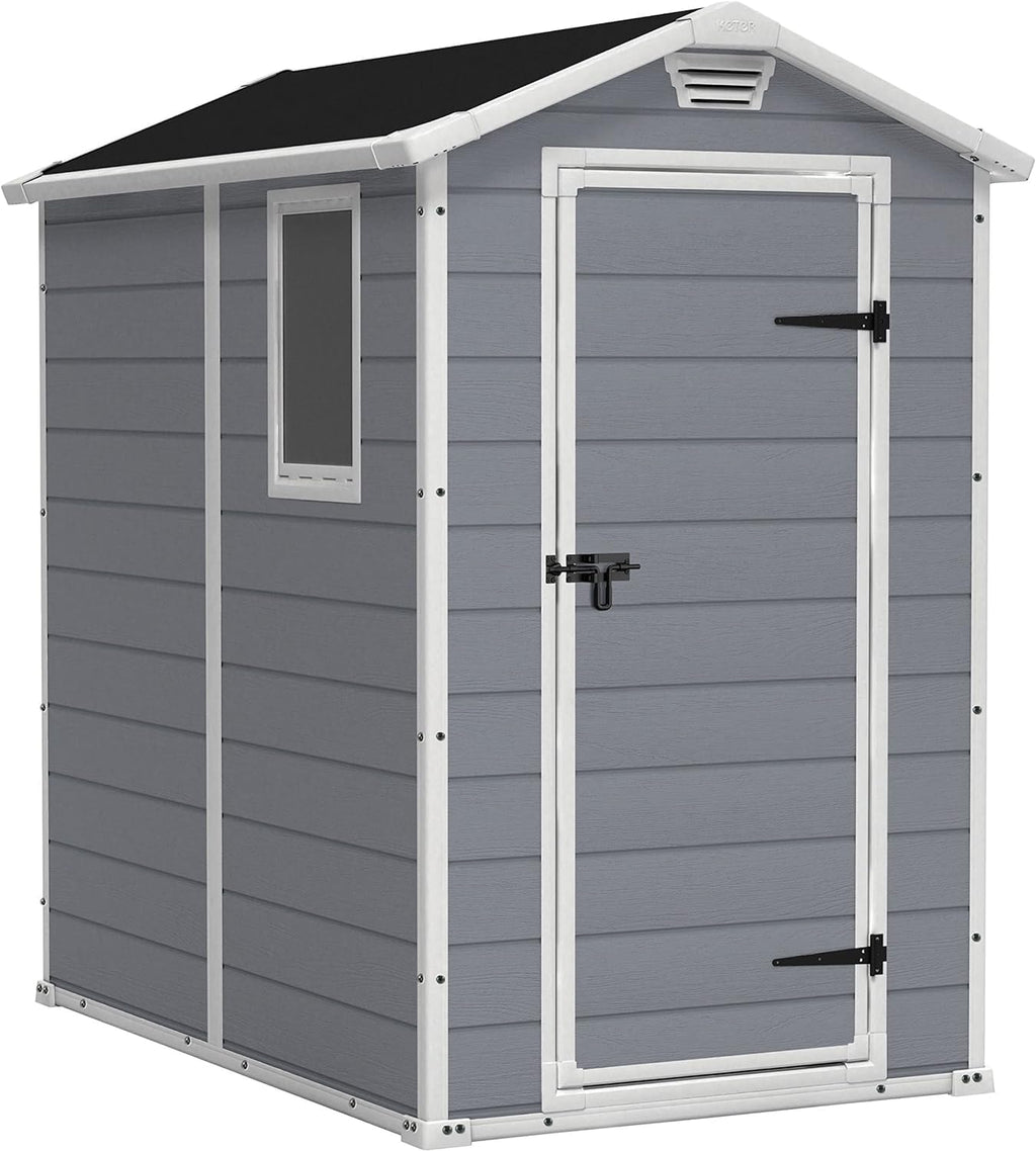 Keter Manor Outdoor Plastic Garden Storage Shed, Grey, 6 x 4 ft
